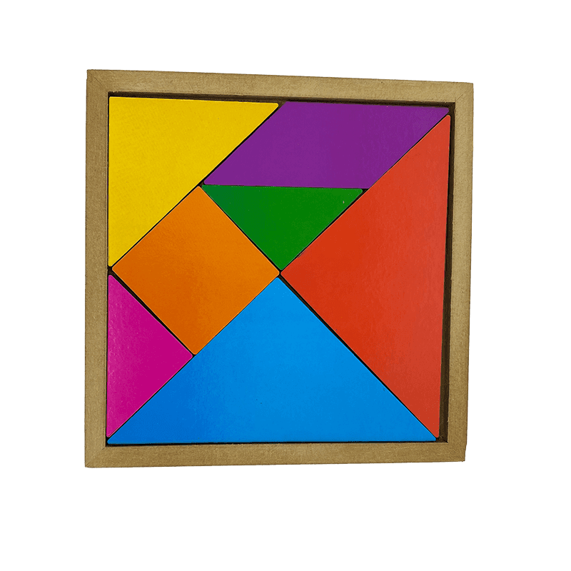 Tangram, jogo educativo em MDF da Maninho Brinquedos — foto oficial do fabricante, fundo claro