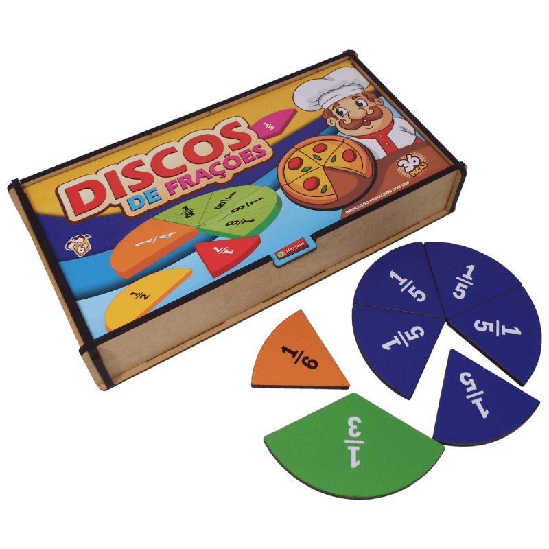 Discos de Frações, jogo educativo em MDF da Maninho Brinquedos — foto oficial do fabricante, fundo claro