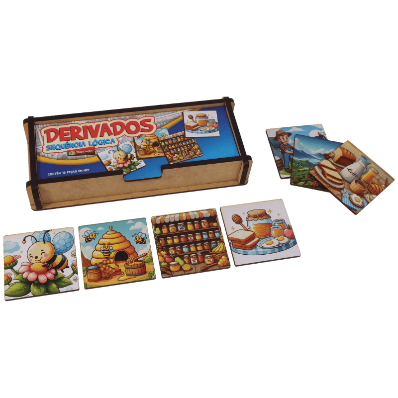 Sequência Lógica — Derivados, jogo educativo em MDF da Maninho Brinquedos — foto oficial do fabricante, fundo claro