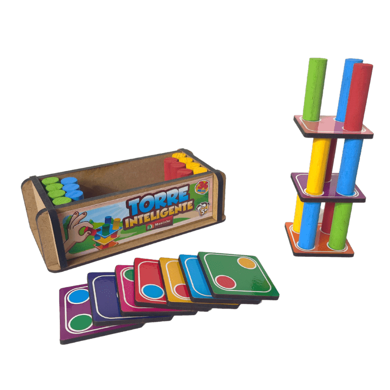 Torre Inteligente, jogo educativo em MDF da Maninho Brinquedos — foto oficial do fabricante, fundo claro